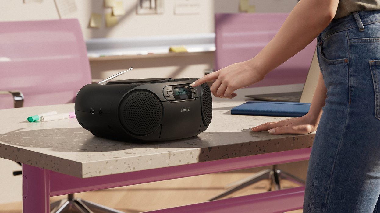 Philips CD Soundmachine Boombox with Cassette, FM Radio, Bluetooth and USB - Black | TAZ2200/10