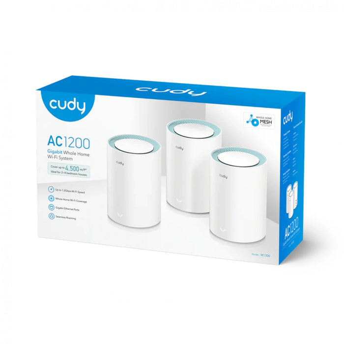 Cudy M1300 AC1200 Dual Band Whole-Home Mesh Wi-Fi System with Gigabit Ports - 3 Pack, White | M1300(3-PACK)