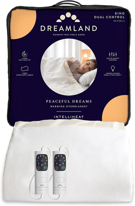 Dreamland Peaceful Dreams Heated Warming Overblanket King Size 215 x 225cm with Dual Controls and 6 Heat Settings - Ivory | 500005522