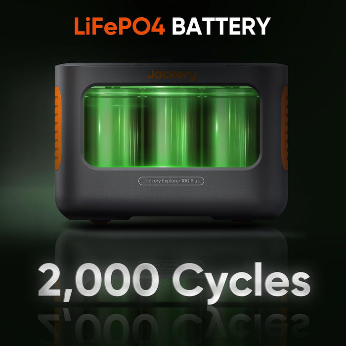 Jackery Explorer 100 Plus Portable Power Station 99Wh LiFePO4 with 128W Output and USB-C PD - Black | 263-21-0001-165