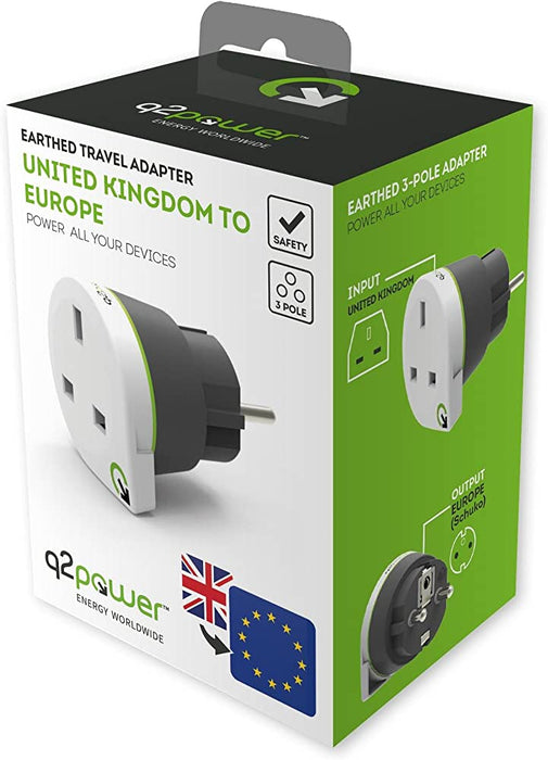 Q2 Power Earthed Travel Adaptor - IRL/UK to EU | 1.200300