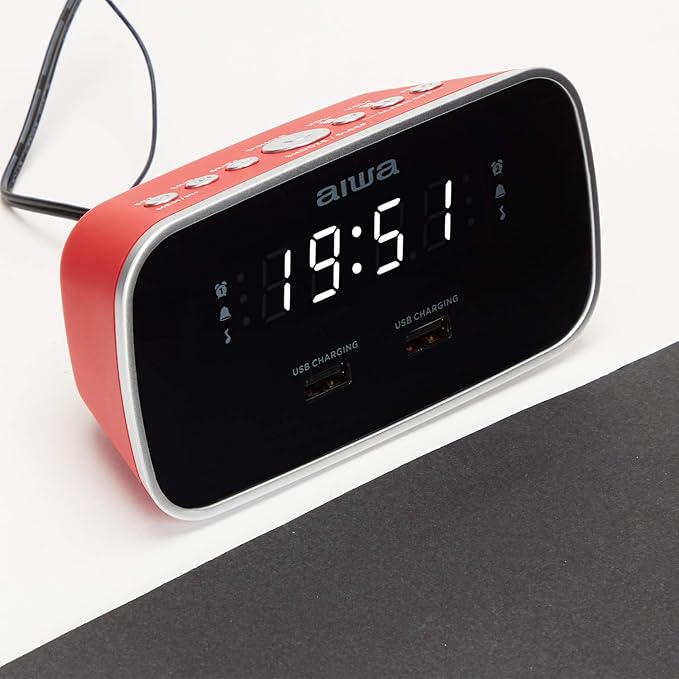 AIWA Alarm Clock FM Radio - Red | CRU-19RD