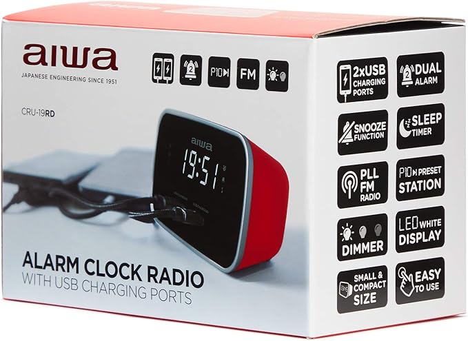 AIWA Alarm Clock FM Radio - Red | CRU-19RD