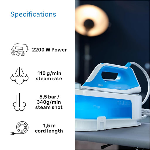 Braun CareStyle 1 Steam Generator Iron - White/Blue | IS1012BL