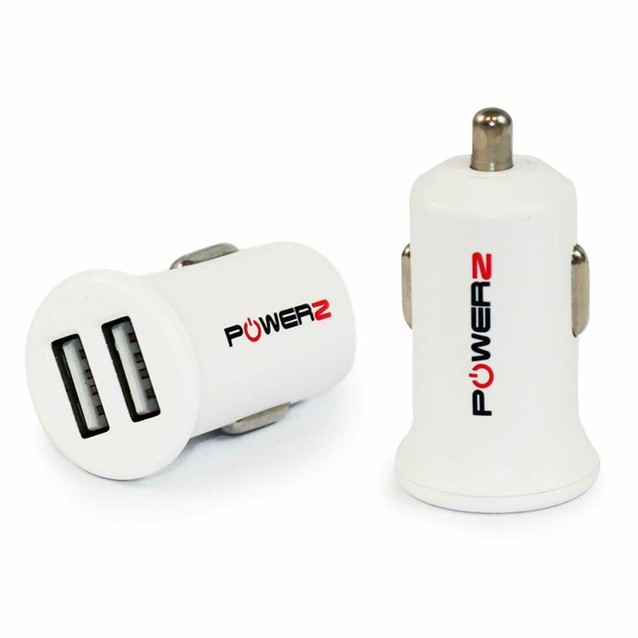 Powerz 2.4Amp Dual USB Port Car Charger - White | PZCUSB2WH