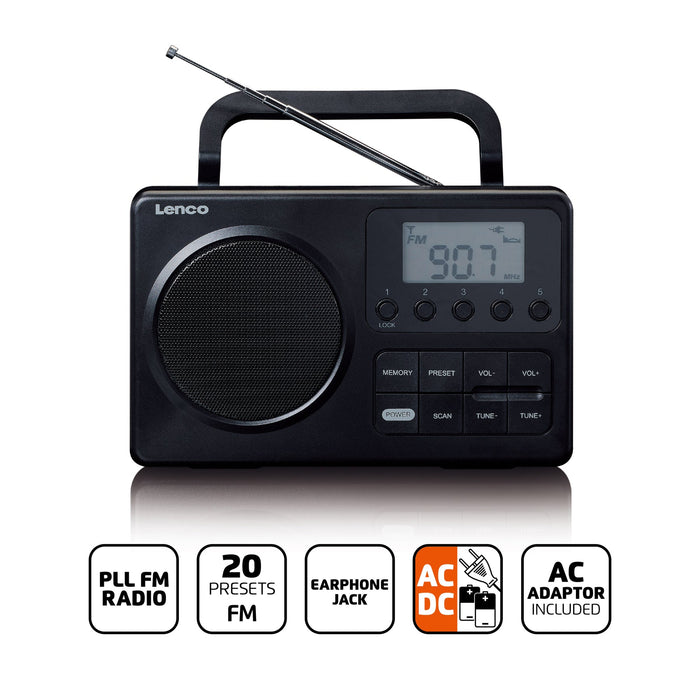 Lenco Compact Portable FM Radio With LCD Display - Black | MPR-035