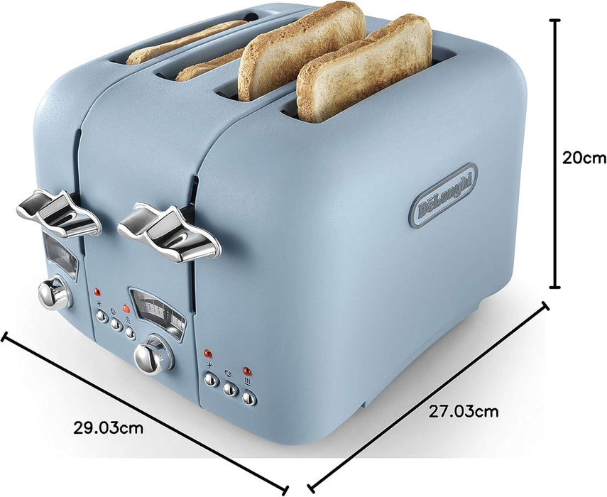 DELONGHI Argento Flora 4 Slice Toaster - Blue | CT04AZ