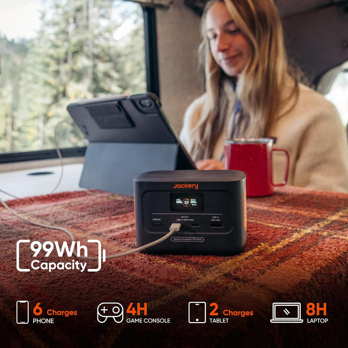 Jackery Explorer 100 Plus Portable Power Station 99Wh LiFePO4 with 128W Output and USB-C PD - Black | 263-21-0001-165