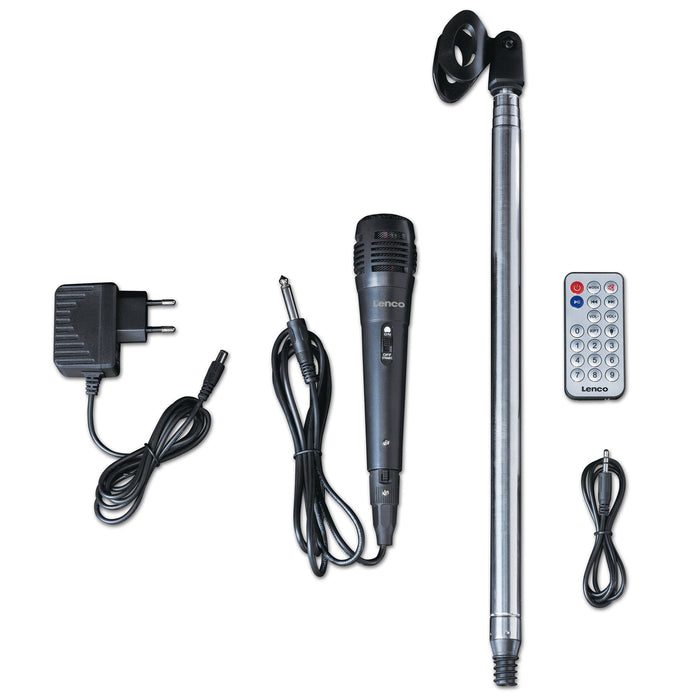 Lenco Bluetooth 5.0 Karaoke Speaker with LED light animation and Microphone Stand || BTC-070BK