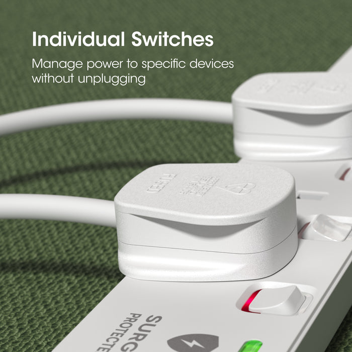 SLX 6 Gang 13A Switched Extension Lead 2m with 2 USB-A Sockets | 90163PI