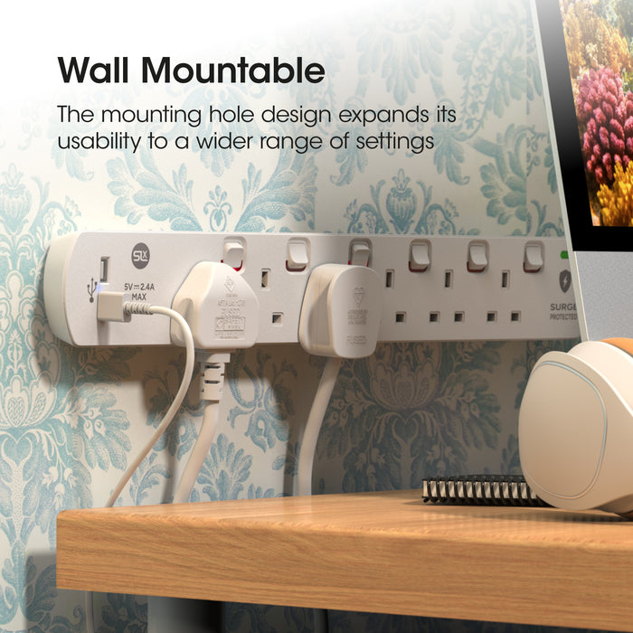 SLX 6 Gang 13A Switched Extension Lead 2m with 2 USB-A Sockets | 90163PI