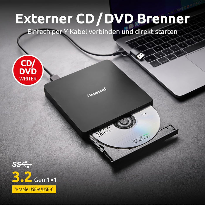 Intenso EOD 400D Slim External USB 3.2 CD/DVD Writer - Black | 5401400
