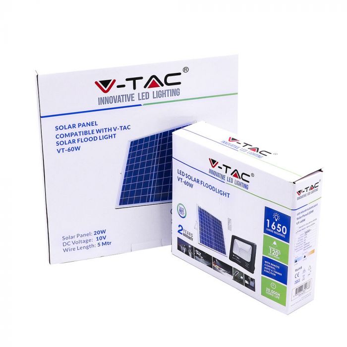 V-TAC VT-60W 20W Solar Panel with LED Floodlight 4000K | 8575
