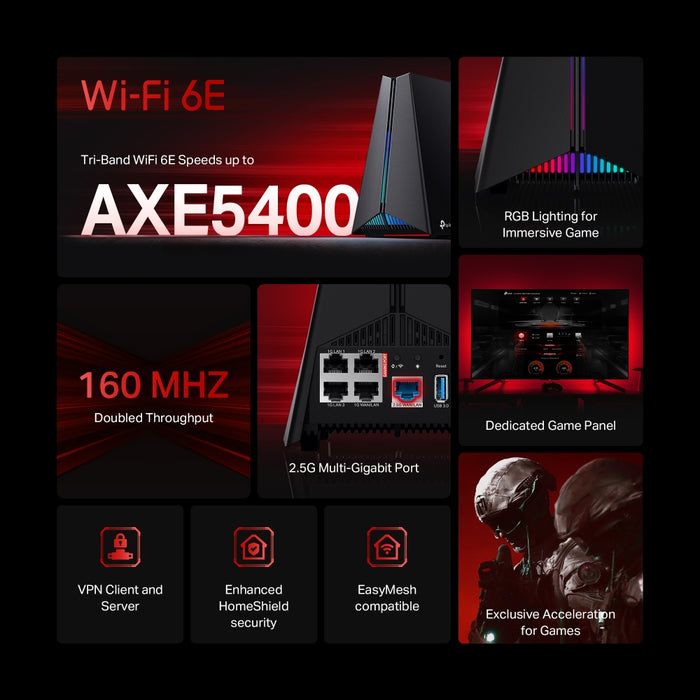 TP-LINK Wireless Router TP-Link AXE5400 Tri-Band Wi-Fi 6E Gaming Router | ARCHER GXE75 IRWINS MEGASTORE