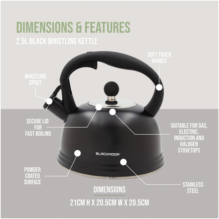 Blackmoor 2.5L Whistling Kettle - Black | 62779