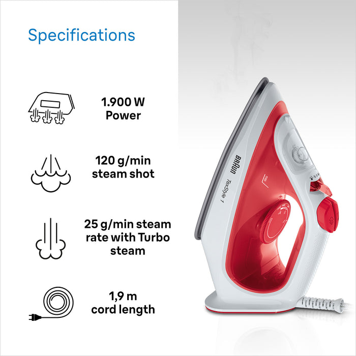 Braun TexStyle 1 Steam Iron SI 1019 - Red/white | SI1019RD