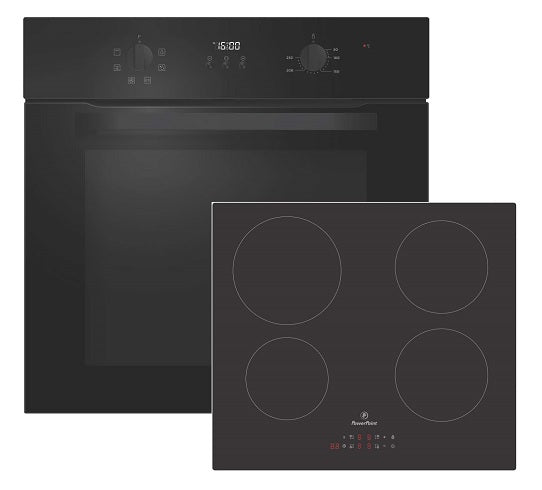 PowerPoint Black Glass Digital Fan Oven & Induction hob Cookpack | P25CKMDINBL