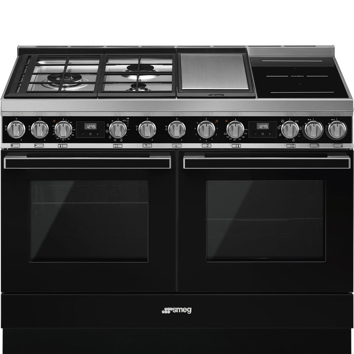 Smeg 120x60 cm Portofino Dual fuel Cooker with Mixed Hob - Black | SMG CPF120IGMPBL