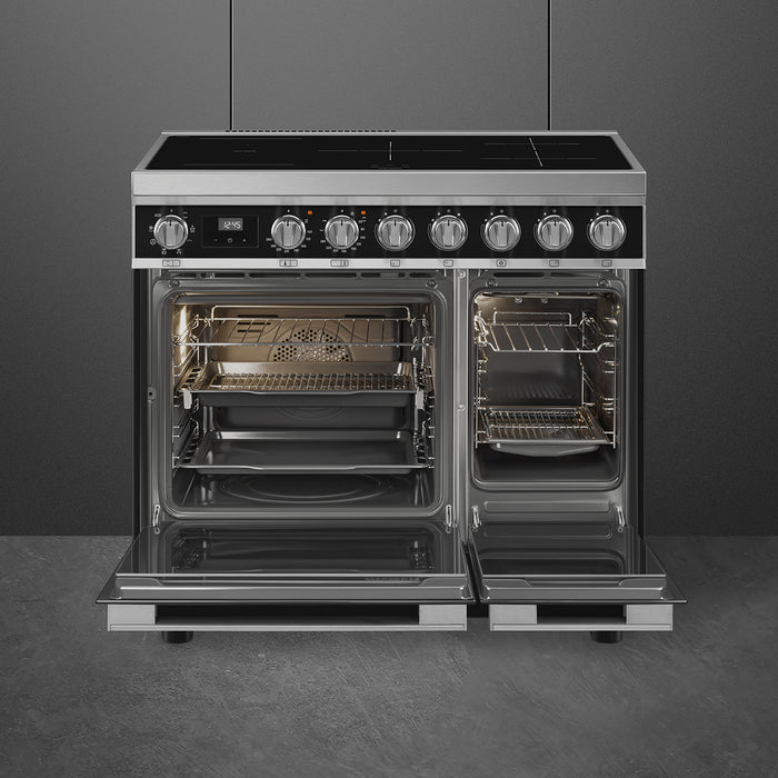 Smeg 90x60 cm Portofino Full Electric Cooker with Induction Hob - Black | SMG CPF92IMBL