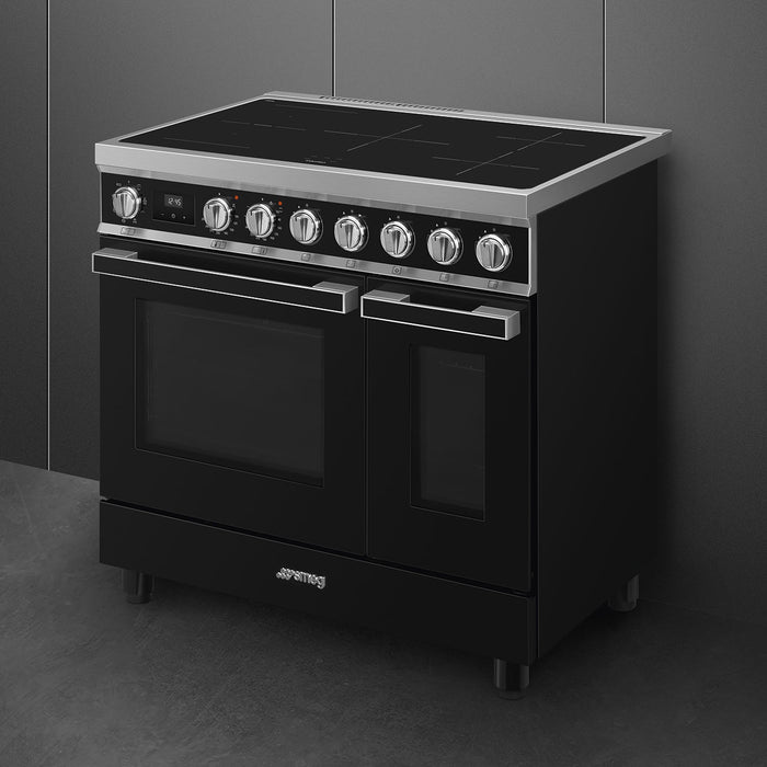 Smeg 90x60 cm Portofino Full Electric Cooker with Induction Hob - Black | SMG CPF92IMBL