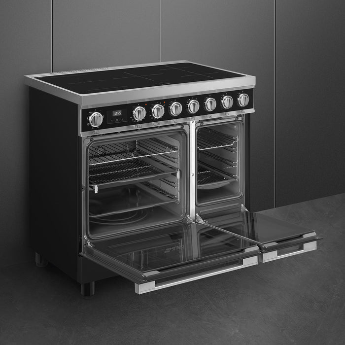 Smeg 90x60 cm Portofino Full Electric Cooker with Induction Hob - Black | SMG CPF92IMBL