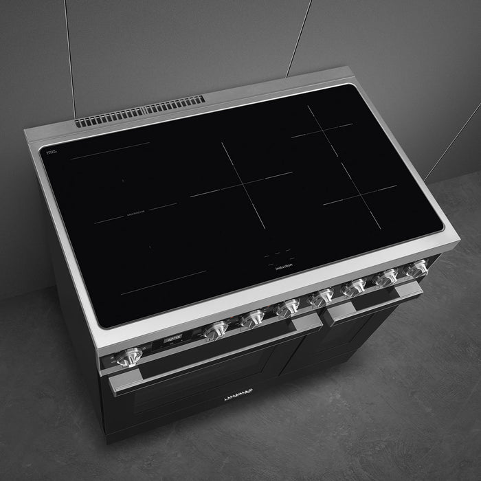 Smeg 90x60 cm Portofino Full Electric Cooker with Induction Hob - Black | SMG CPF92IMBL