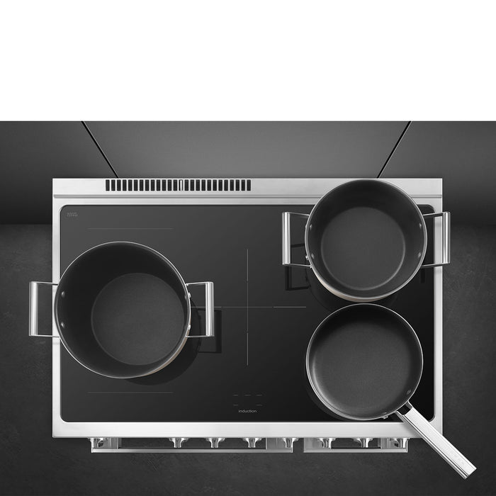Smeg 90x60 cm Portofino Full Electric Cooker with Induction Hob - Black | SMG CPF92IMBL