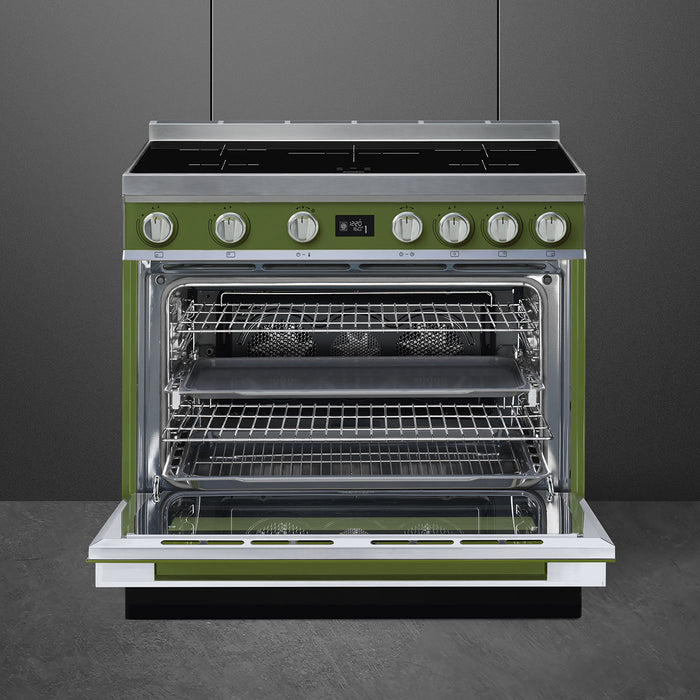Smeg 90x60 cm Portofino Full Electric Cooker with Induction Hob - Olive Green | SMG CPF9IPOG