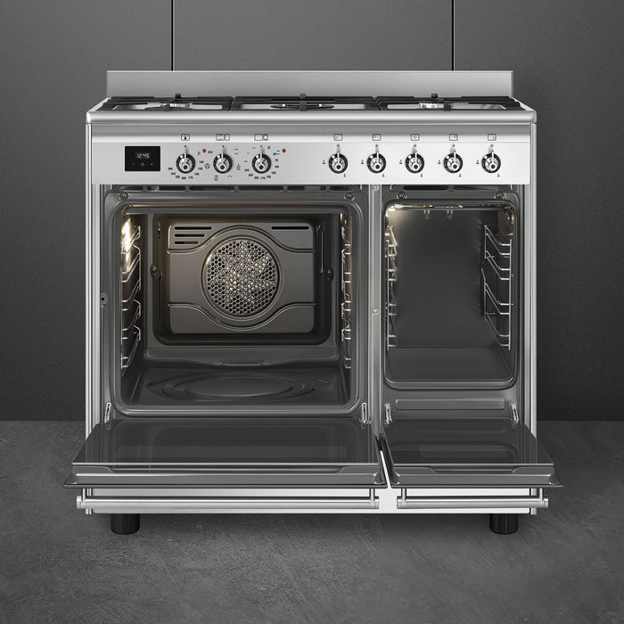 Smeg 90x60 cm Double Cavity Cooker with Gas Hob Classica Aesthetic - Stainless Steel || CX92GM