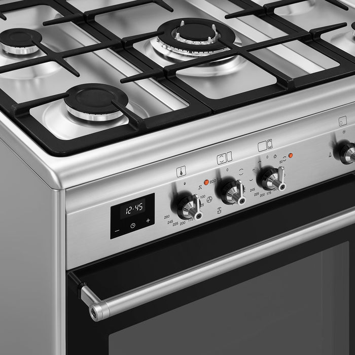 Smeg 90x60 cm Double Cavity Cooker with Gas Hob Classica Aesthetic - Stainless Steel || CX92GM