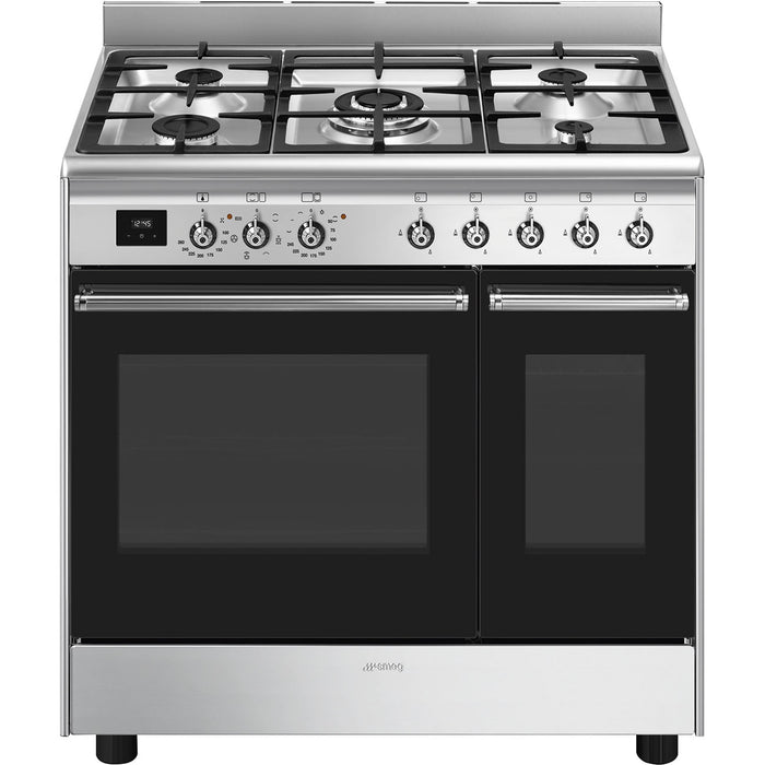 Smeg 90x60 cm Double Cavity Cooker with Gas Hob Classica Aesthetic - Stainless Steel || CX92GM