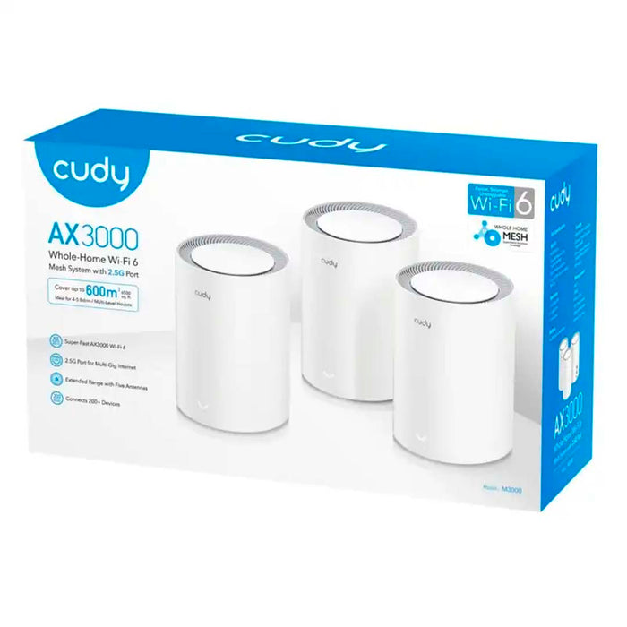 Cudy M3000 AX3000 Dual Band Wi-Fi 6 Whole Home Mesh System with 2.5 Gigabit WAN - 3 Pack, White | M3000(3-PACK)