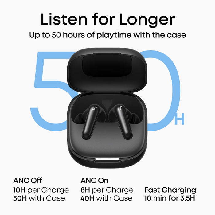 Soundcore R60i NC True Wireless Earbuds with 52dB Adaptive ANC, 50 Hour Battery and AI Translation - Black | D1202G11