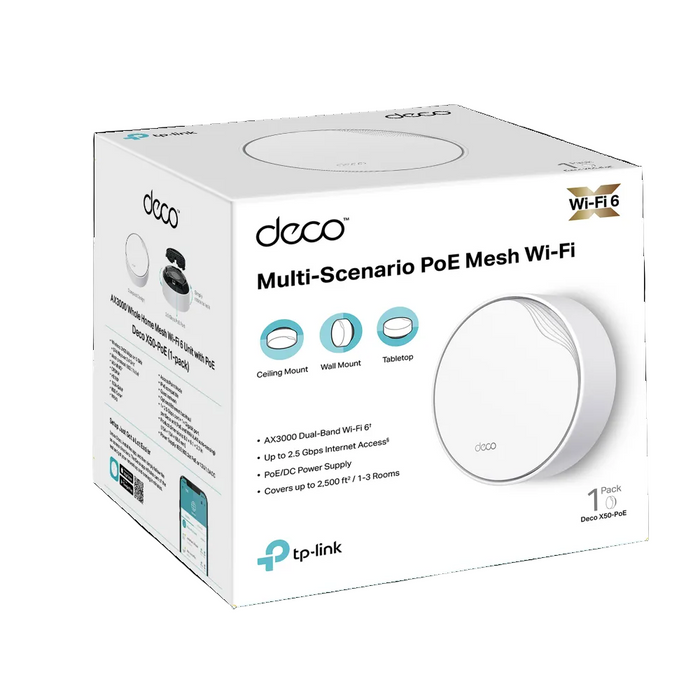 TP-Link Deco X10 mesh Wi-Fi system packaging on a white background