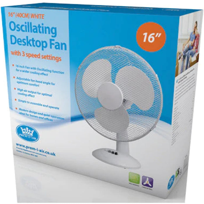 PREM-I-AIR 16" Oscillating Desktop Fan with 3-speed settings - White | EH1798