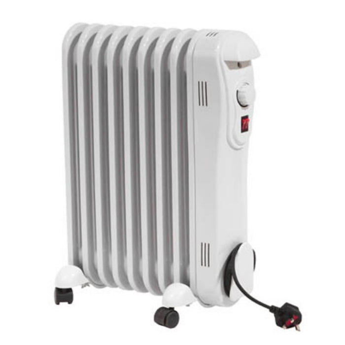 Prem-I-Air 1.5kW 7 Fin Oil Filled Radiator with Adjustable Thermostat, 3 Heat Settings and Castors - White | EH1842