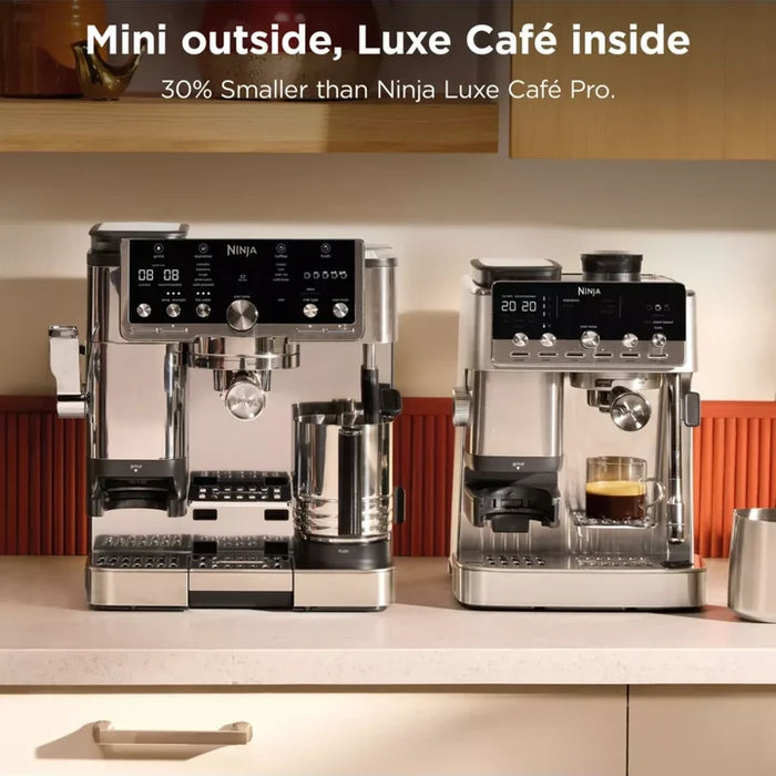 Ninja Luxe Café Mini Plus Espresso Machine with Built-in Grinder and Scale, Hands-Free Steam Wand - Silver | ES352UK