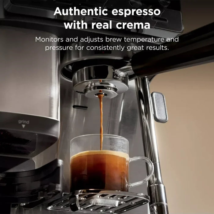 Ninja Luxe Café Mini Plus Espresso Machine with Built-in Grinder and Scale, Hands-Free Steam Wand - Silver | ES352UK