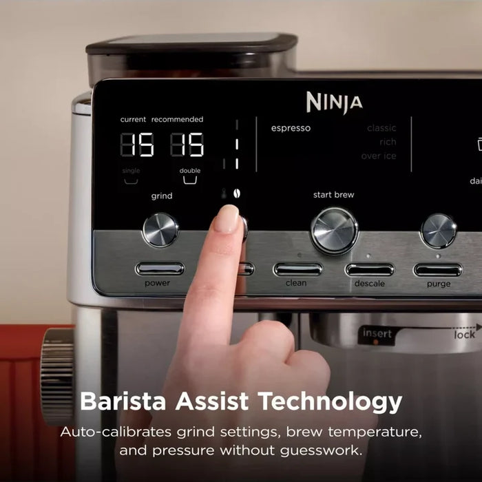 Ninja Luxe Café Mini Plus Espresso Machine with Built-in Grinder and Scale, Hands-Free Steam Wand - Silver | ES352UK