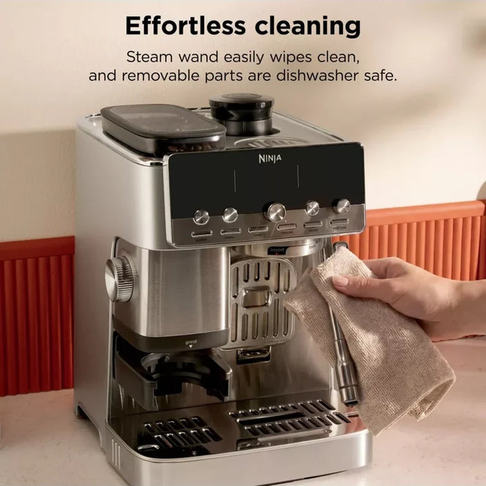 Ninja Luxe Café Mini Plus Espresso Machine with Built-in Grinder and Scale, Hands-Free Steam Wand - Silver | ES352UK