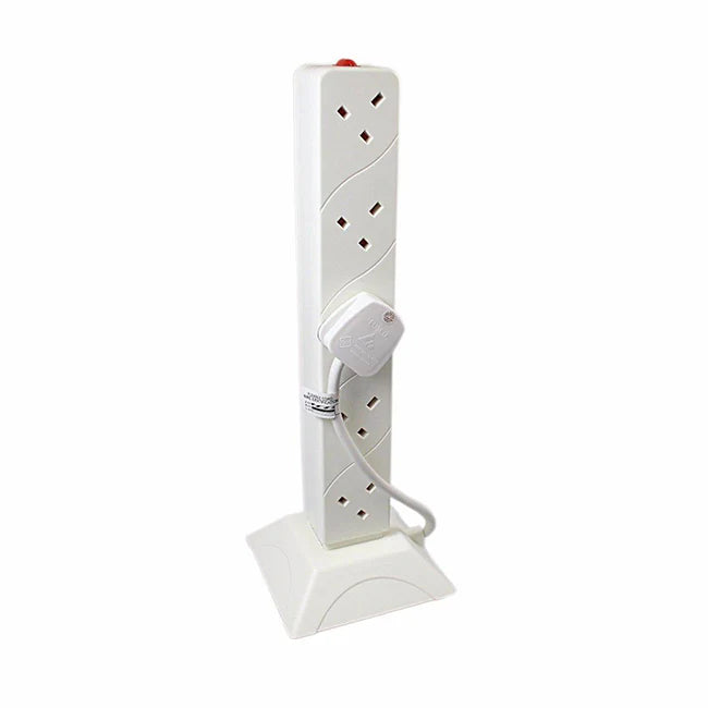 Pifco EXT1039GE 10-Way UK 3Pin Plug Double-Sided Extension Tower/Cable with 2 Mtr Cable - White | EDL EXT1039GE