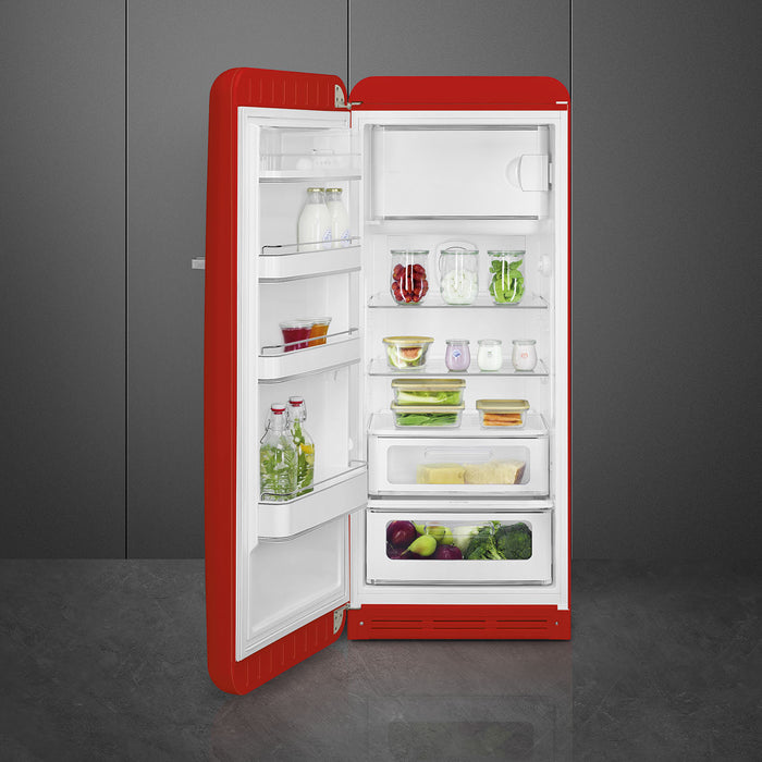 Smeg 60cm Retro Style Fridge With Icebox, Left Hand Hinged - Red | SMG FAB28LRD5UK