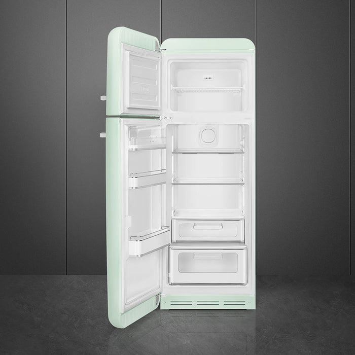 Smeg 60cm Retro Style 80/20 Fridge Freezer, Left Hand Hinge - Pastel Green | SMG FAB30LPG5UK