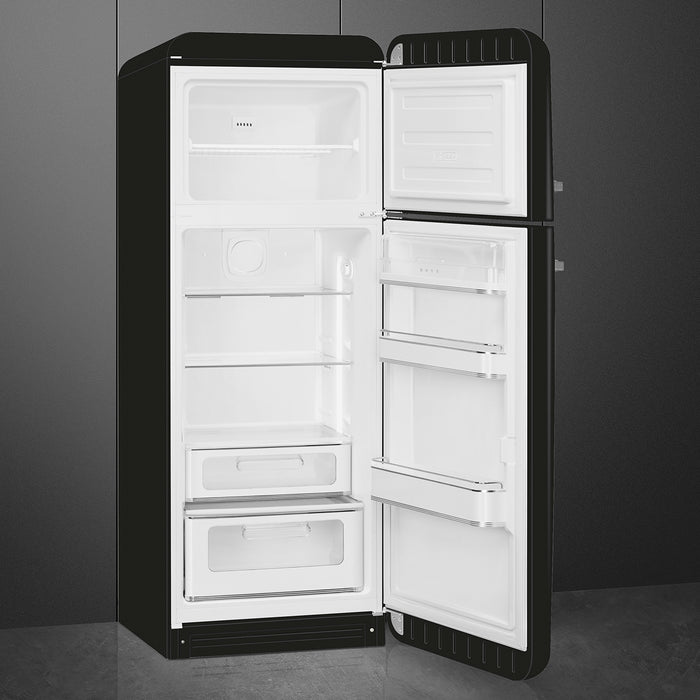 Smeg 60cm Retro Style 80/20 Fridge Freezer, Right Hand Hinge - Black | SMG FAB30RBL5UK