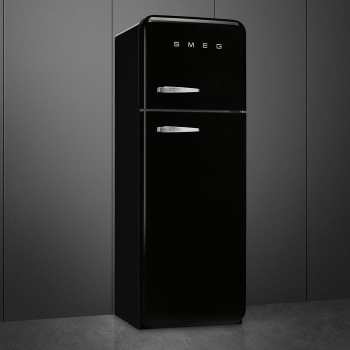 Smeg 60cm Retro Style 80/20 Fridge Freezer, Right Hand Hinge - Black | SMG FAB30RBL5UK