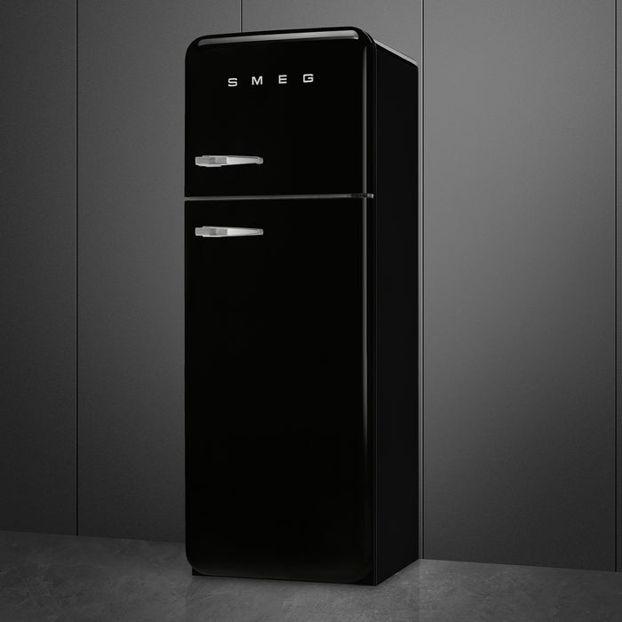 Smeg 60cm Retro Style 80/20 Fridge Freezer, Right Hand Hinge - Black | SMG FAB30RBL5UK