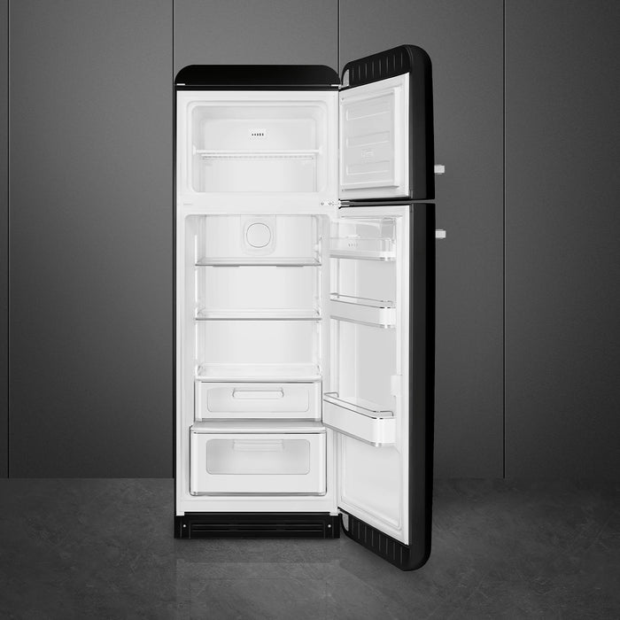 Smeg 60cm Retro Style 80/20 Fridge Freezer, Right Hand Hinge - Black | SMG FAB30RBL5UK