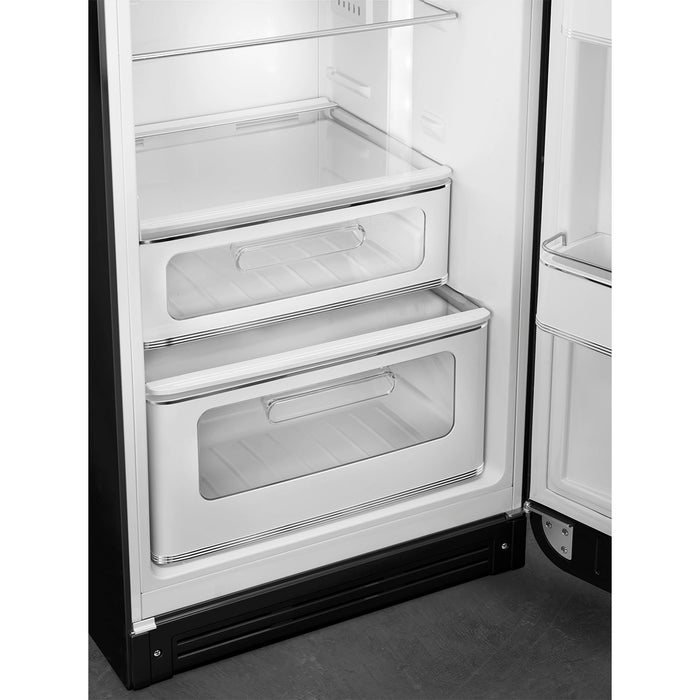 Smeg 60cm Retro Style 80/20 Fridge Freezer, Right Hand Hinge - Black | SMG FAB30RBL5UK