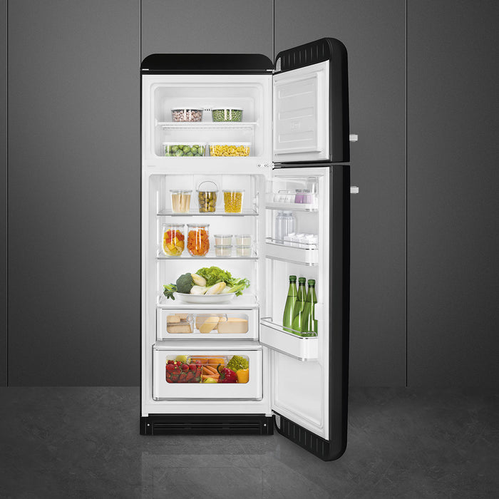 Smeg 60cm Retro Style 80/20 Fridge Freezer, Right Hand Hinge - Black | SMG FAB30RBL5UK
