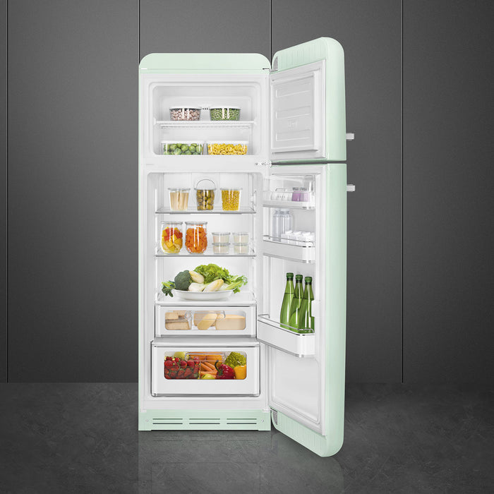 Smeg 60cm Retro Style 80/20 Fridge Freezer, Right Hand Hinge - Pastel Green | SMG FAB30RPG5UK